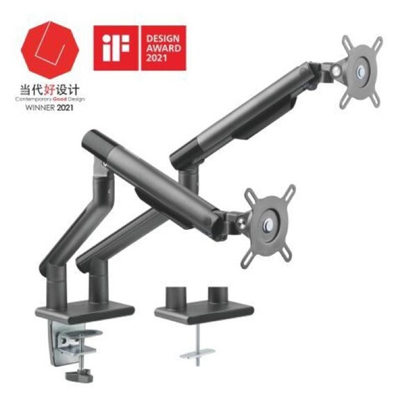 Brateck Dual Monitor Premium Slim Aluminum Spring-Assisted Monitor Arm Fix Most 17'-32' Monitor Up to 9kg per screen VESA 75x75/100x100 (Space Grey) LDT49-C024-B