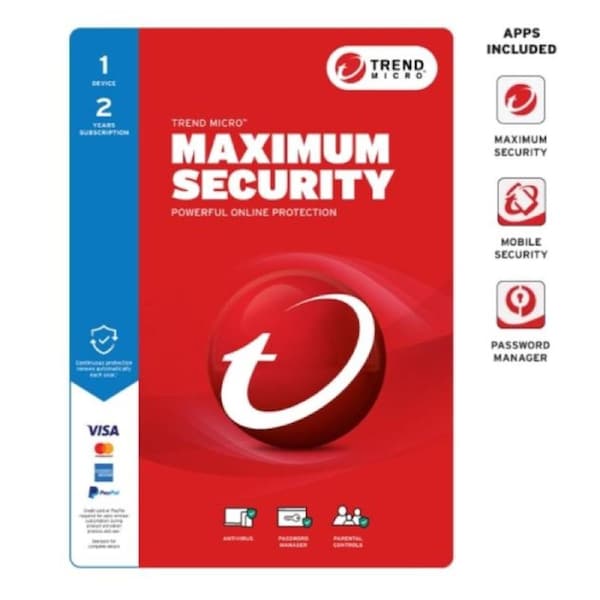 Trend Micro Maximum Security (1 Device) 2Yr Retail Mini Box Auto Renew TICEWWMFXSCWFW