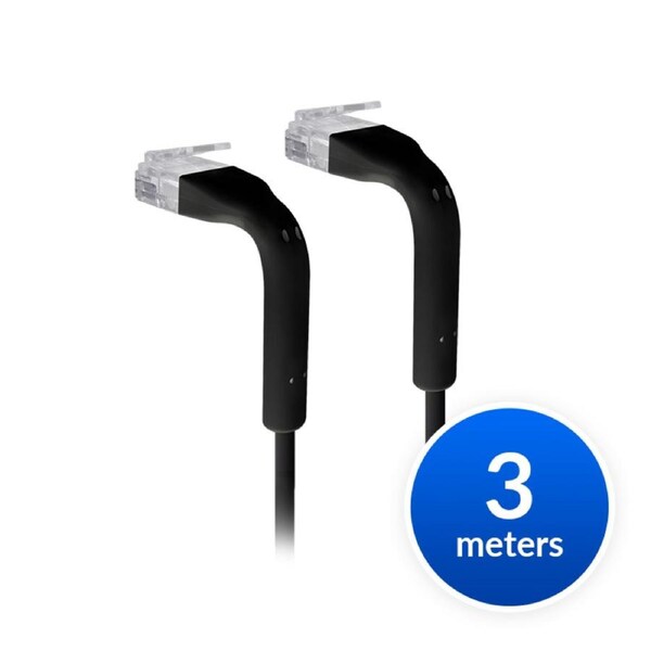 Ubiquiti UniFi Patch Cable Single Unit, 3m, Black, End Bendable to 90 Degree, RJ45 Ethernet Cable, Cat6, Ultra-Thin 3mm Diameter U-Cable-Patch-3M-RJ45-BK