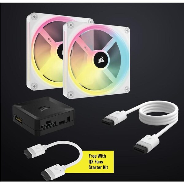 Corsair QX RGB Series, iCUE LINK QX140 RGB WHITE, 140mm Magnetic Dome Bearing. PWM RGB Dual Fan, Starter Kit CO-9051008-WW