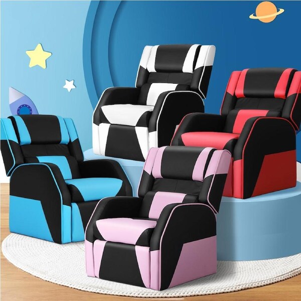 Keezi Kids Recliner Chair Gaming Sofa Lounge Couch Children Armchair Black Blue Black & Blue