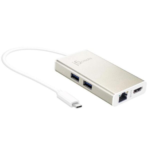 J5create JCA374 USB-C TYPE-C Multi adapter - (USB-C to 2 x USB 3.0, Gigabit Ethernet port, HDMI, USB-C PD Pass through Power Delivery port) JCA374