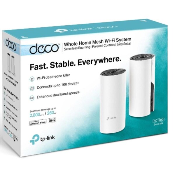TP-Link Deco M4 (2-pack) AC1200 Whole Home Mesh Wi-Fi System. ~260sqm Coverage, Up to 100 Devices, Parental Control Deco M4(2-pack)