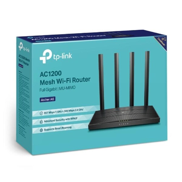 TP-Link Archer A6 AC1200 Wireless MU-MIMO Gigabit Router (OneMesh) Dual-Band Wi-Fi 867 Mbps at 5 GHz and 300 Mbps at 2.4 GHz band Archer A6