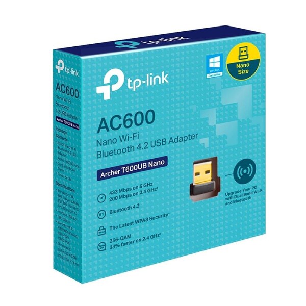 TP-Link Archer T600UB Nano AC600 Nano Wi-Fi Bluetooth USB Adapter, Up to 600Mbps speeds with 200Mbps @2.4GHz, 433Mbps@5GHz Archer T600UB Nano