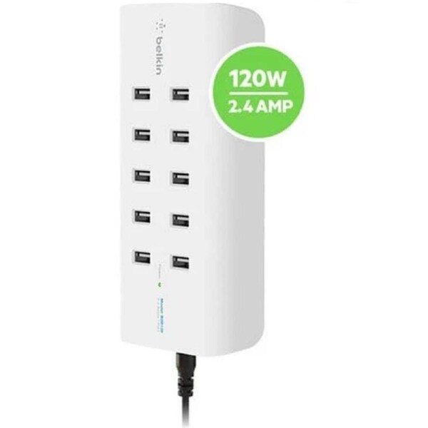 Belkin RockStar 10-Port USB Charging Station - White (B2B139au),Intelligent Charging,Desk Mountable,Overcurrent protection,CEW $5000,2 Years Warranty B2B139au
