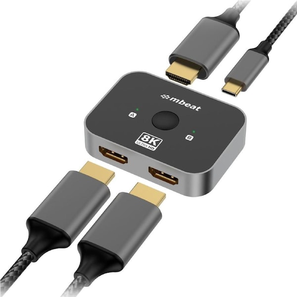 mbeat 8K Bi-directional HDMI 2.1 Switch 2 In 1 Out/1 In 2 Out 8K@60Hz resolution, plug-and-play convenience USB-C power input Maximum 8K/60Hz MB-HDMI-SW8K21
