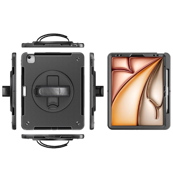 USP Rugged Apple iPad Air M2 (13') (1st Gen) / iPad Pro (12.9') (6th/5th/4th/3rd) Case Black - Built-in-Kickstand,Adjustable Hand Strap,Shoulder Strap HDIPADAIR13