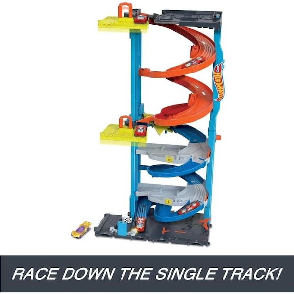 Hot Wheels Toy Car Track Set City Transforming Race Tower Single to Dual-Mode