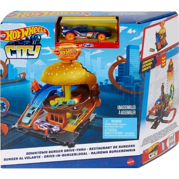 Hot Wheels City Downtown Track Set City Burger Blitz Car Wash Burger Play
