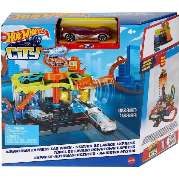 Hot Wheels City Downtown Track Set City Car Wash Car Wash Burger Play