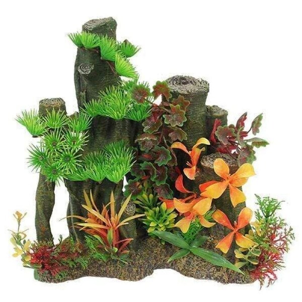 Aquatopia Tree Stump With Plants Ornament (AQT28628)