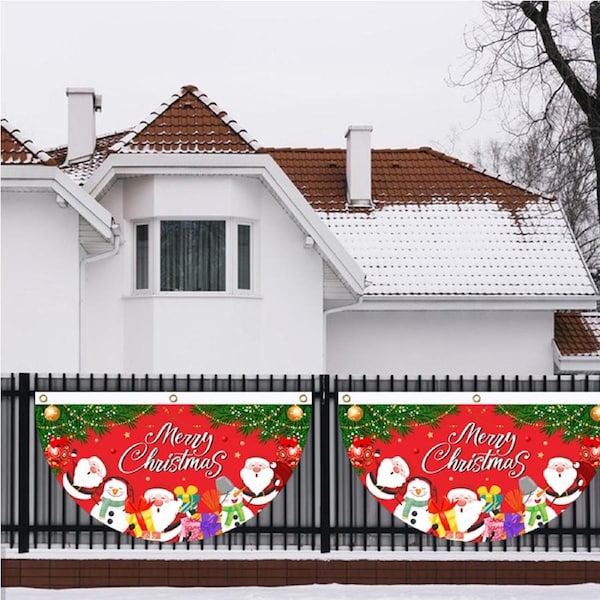2 Pack Christmas Outdoor Fan-Shaped Flag Banner Christmas Decor Banner Ornament