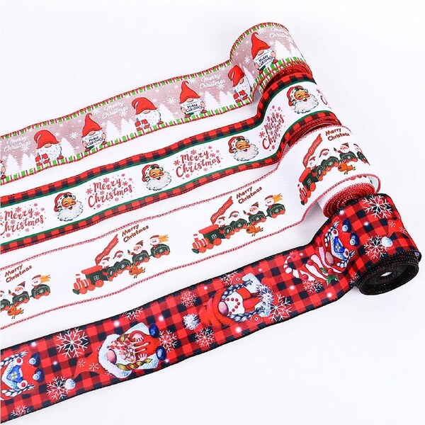 4 Pack 5m Christmas Ribbon DIY Ribbon Christmas Tree Decoration Color Bow Ribbon