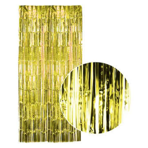Tinsel Curtain Foil Metallic Fringe Backdrop Party Door Decorations - (200cm x 100cm) - Yellow/Gold