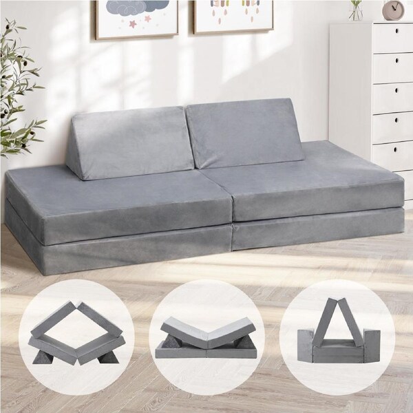 Oikiture 4Pcs Kids Sofa Play Couch Modular Lounge Cushion Convertible Playset