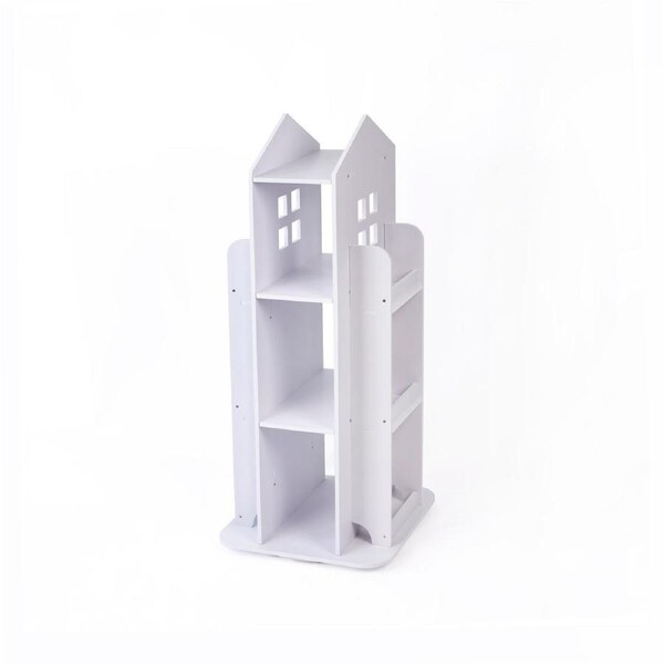 Rotating Bookcase Bookshelf Kid's Book Organiser Rack Wooden Castle Display Shelf
