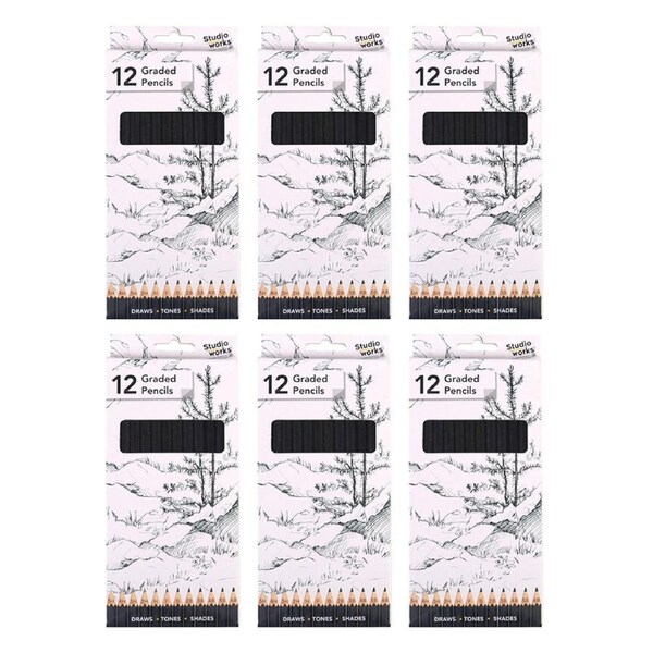 6x 12pc Studio Works Premium Quality Graded Lead Pencils Assorted Grades