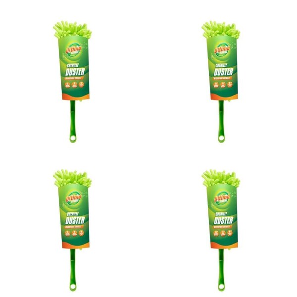4x Ultimo Microfibre Chenille Duster Window Cleaner 33x8Cm 2 Asst Green/Grey