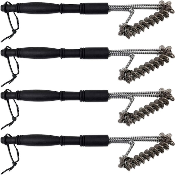 4x Urban Kitchen BBQ Grill Brush Stainless Steel Leather Strip 39x4cm Heavy Duty