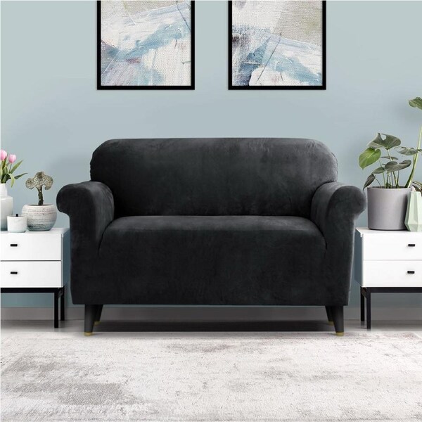 1/2/3/4 Seater Artiss Sofa Cover Couch Cover Velvet 2 Seater - Black