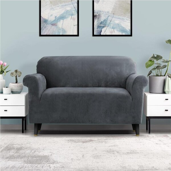 1/2/3/4 Seater Artiss Sofa Cover Couch Cover Velvet 2 Seater - Grey