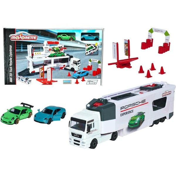 Majorette Porsche Experience Playset Man TGX Truck and 2 Cars 911 GT3 Taycan