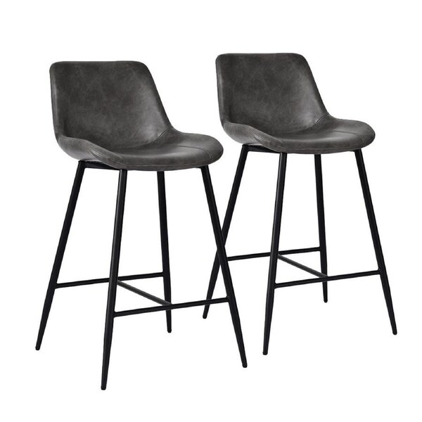Lando Bar Stool (Set of 2) - Grey PU Leather with Black Legs