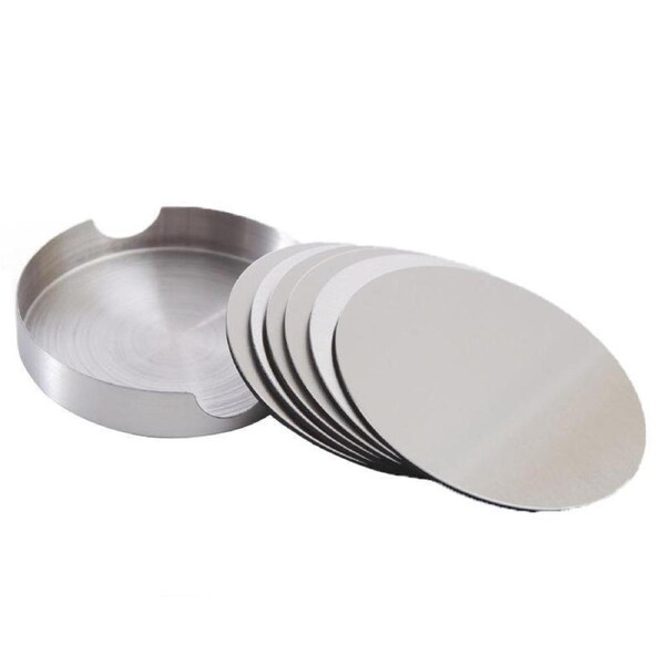 Stainless Steel Drink Coaster Set 6PCS Heat Resistant Cup Pads With Holder