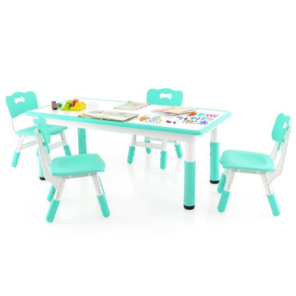 Costway Table & Chairs Set Height Adjustable Table & Chairs Set Art Study Activity Table Green