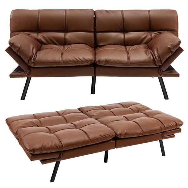 Costway Memory Foam Couch PU Leather Recliner Chair w/Adjustable Backrest & Armrest Brown