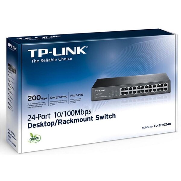 TP-Link TL-SF1024D 24-Port 10/100Mbps Rackmount Unmanaged Switch energy-efficient Supports MAC 13-inch Desktop steel case 4.8 Gbps Switching Cap TL-SF1024D