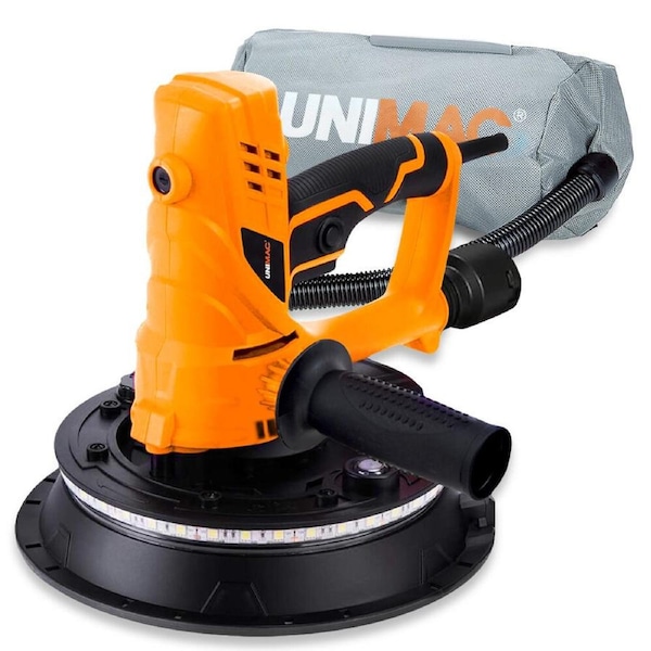 UNIMAC 180mm 850W Handheld Drywall Sander, Electric Dry Wall Sanding Machine, with Automatic Vacuum System, LED Worklight, 6x Sanding Discs