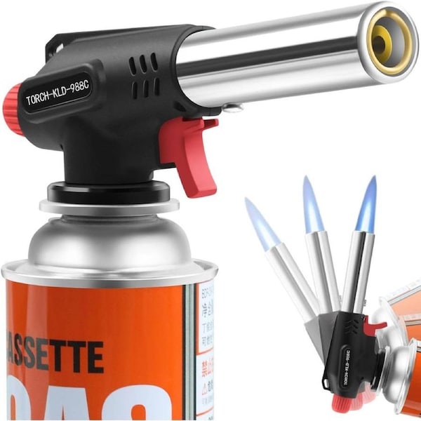 Butane Blow Torch, Professional Gas Burner, Adjustable Flame Power Torch, 360° Reverse Use Kitchen Blow Lighter for Creme Baking Cooking BBQ Camping Roasting, Welding, Etc. (Butane Gas Not Included)