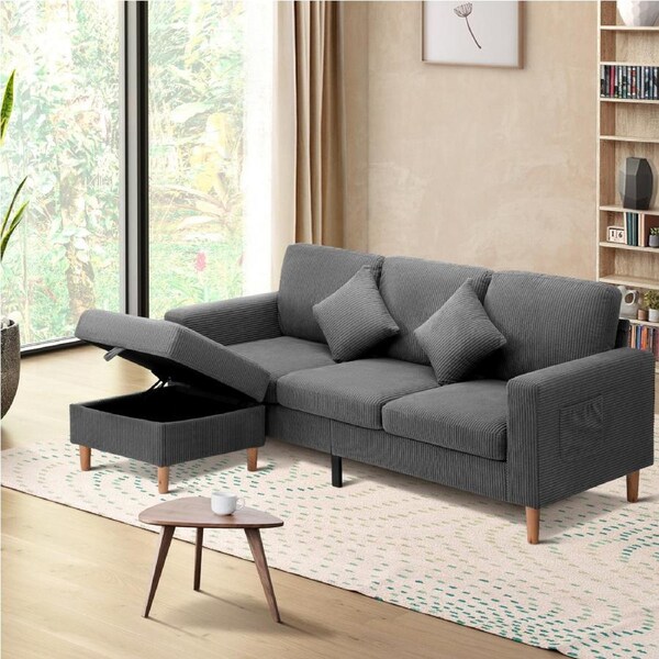 Oikiture Sofa Lounge Set Modular Couch 3 Seater Corner Chaise Ottoman Velvet