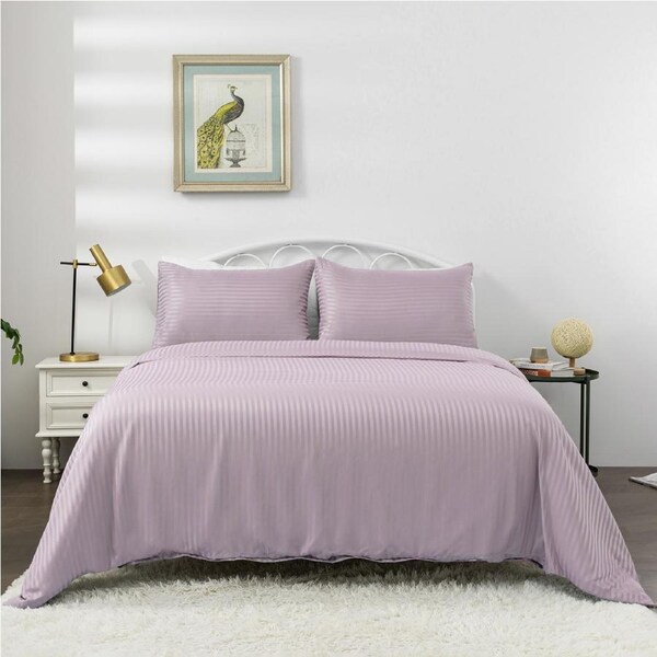 LINENOVA Striped Quilt Cover Set 1800TC Soft Brushed Microfiber Cozy Soft Cover Set Light Purple / King