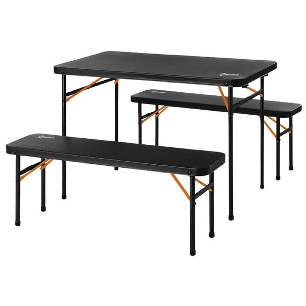 3pc Wildtrak Picnic Table Black Outdoor Camping/Hiking Equipment 102cm Black