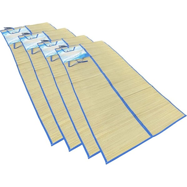 4x Ozocean Folded Straw Beach Mat Sheet Outdoor Camping Equipment 180x70cm Blue