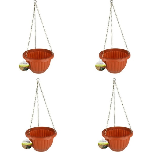 4x Yard Master Coconut Hanging Basket w/ Chain Outdoor Decor 19.8x11cm Brown