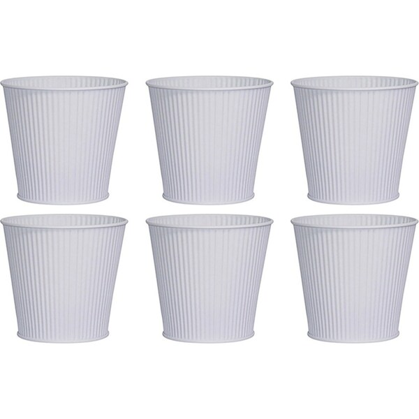 6x Yard Master Metal Maja Emboss Plant Pot Outdoor Camping Gear 16x15cm White