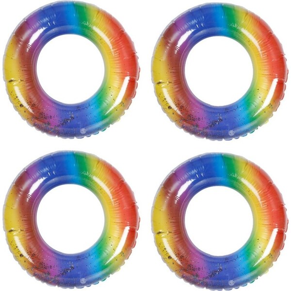 4x Airtime Swim Ring Transparent Rainbow Design w/ Glitter Outdoor Camping 78cm