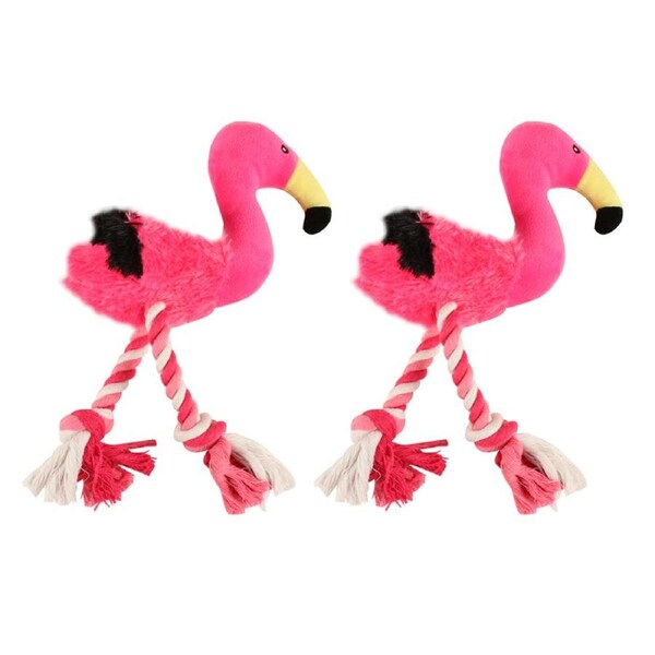 2x Pro Pet Max Large Plush Rope Flamingo Interactive Play Chew Toy Outdoor 40cm