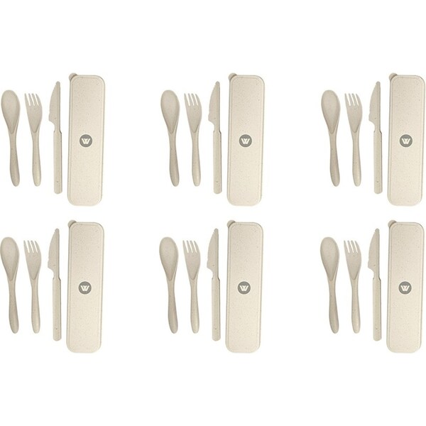 6x 4pc Wildtrak Wheat Straw Tableware Cutlery Set Asstd Outdoor Camping/Hiking