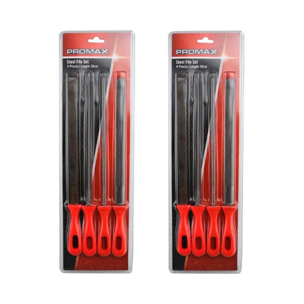2x 4pc Promax Steel File Set Outdoor Camping/Hiking Equipment 20cm Red/Silver