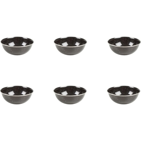 6x Cockatoo Enamel Bowl Black Speckle Glassware Outdoor Camping/Hikinh 15x5cm