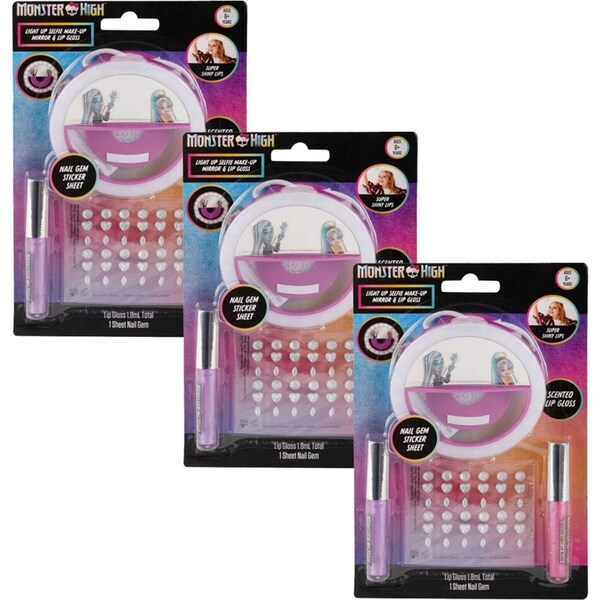 3x Monster High Light Up Selfie Makeup Mirror and Gloss Kids/Childrens Toy 6y+