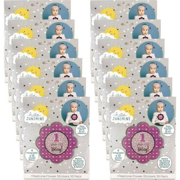 12x 16pc Hello Sunshine Baby/Toddler Milestone Reusable Photo Flower Stickers