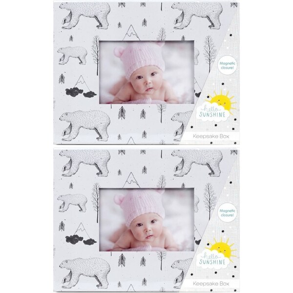 2x Hello Sunshine Magnetic Closure Keepsake Memorabilia Storage Box White