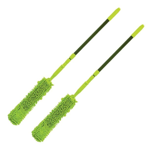 2x Cleanstar Flexi Microfibre Ledge Cleaning Surface Extendable Duster Green