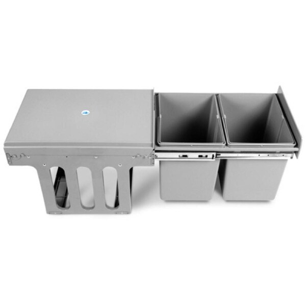Pull Out Bin Kitchen Double Dual Twin Bins Sliding Rubbish Basket Grey Trash Can